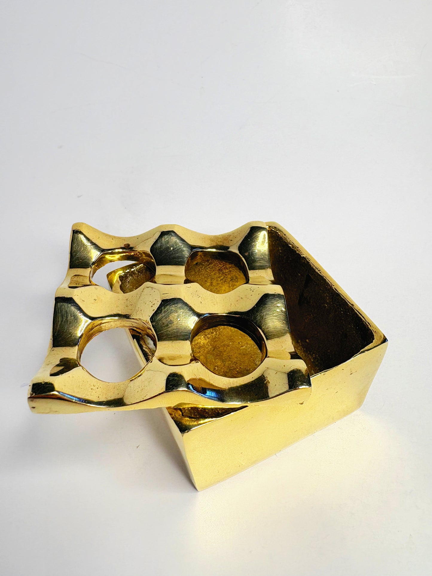 Vintage Solid Brass Grid-Style Cigar Ashtray