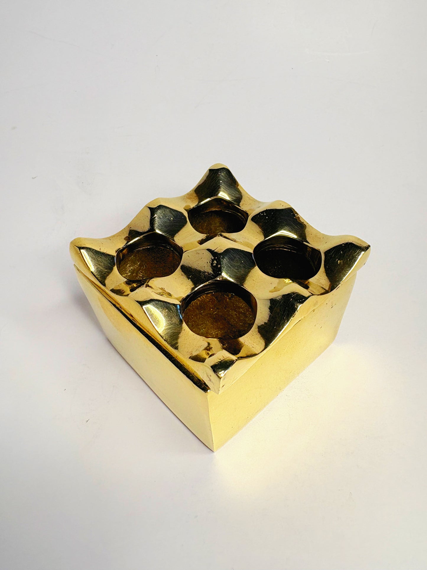 Vintage Solid Brass Grid-Style Cigar Ashtray