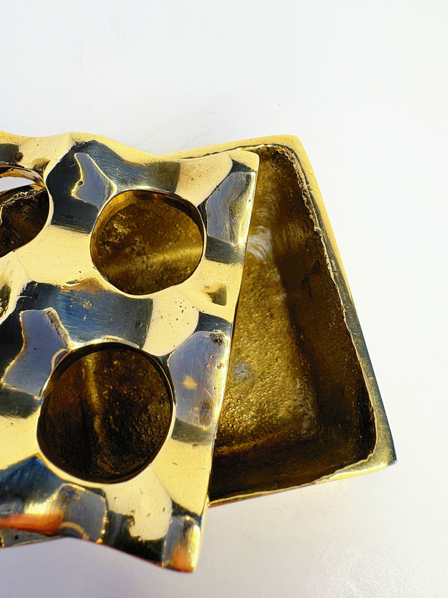 Vintage Solid Brass Grid-Style Cigar Ashtray