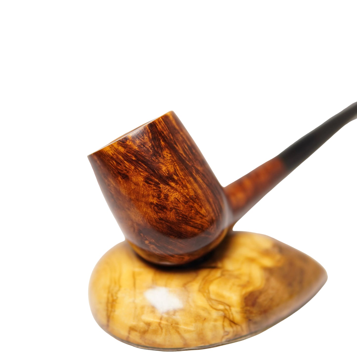 Wooden pipe with a detailed pattern on a white background