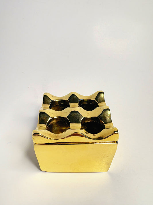 Vintage Solid Brass Grid-Style Cigar Ashtray