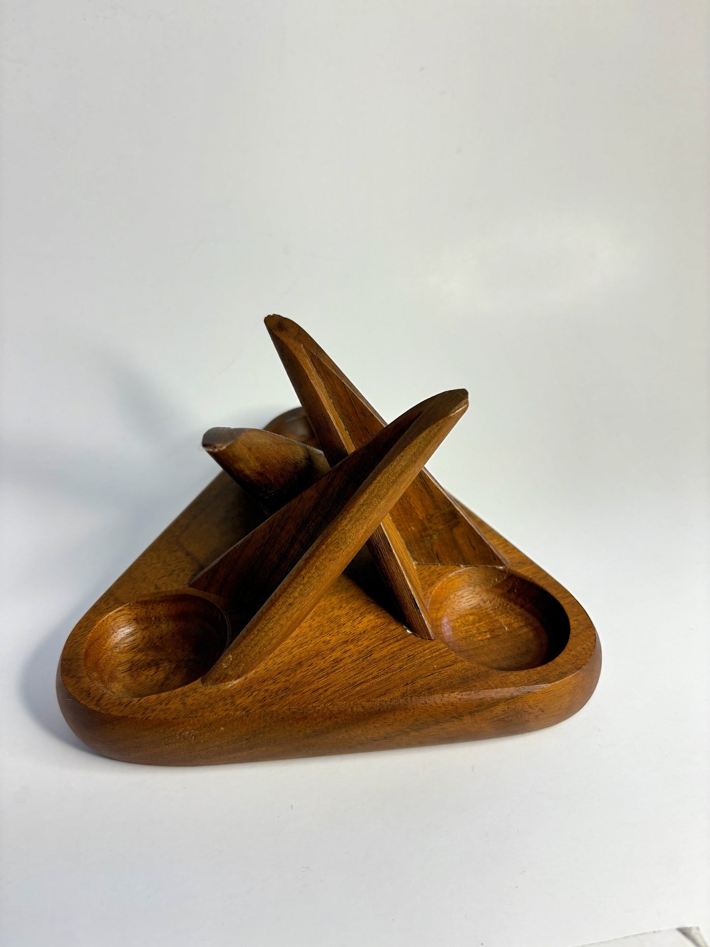 Mid-Century Modern Walnut Triangular 3-Pipe Stand