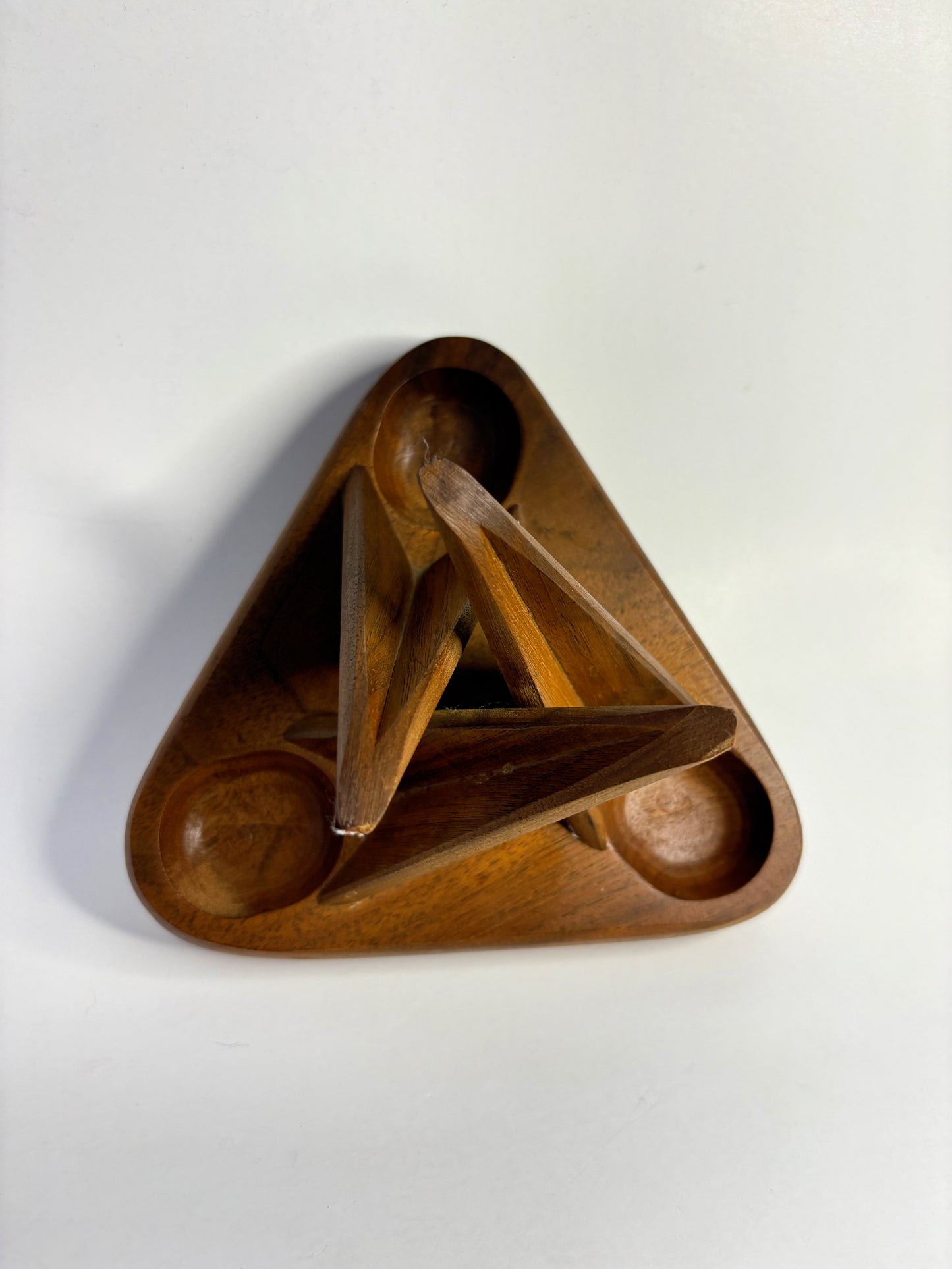 Mid-Century Modern Walnut Triangular 3-Pipe Stand