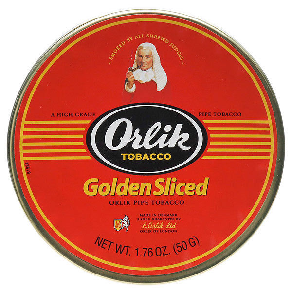 Round tin of Orlik Golden Sliced Pipe Tobacco