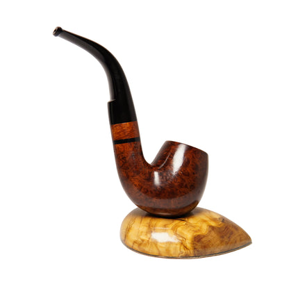 Wooden smoking pipe with a decorative base on a white background