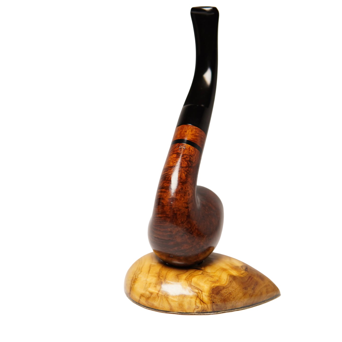 Wooden pipe with a black stem on a white background