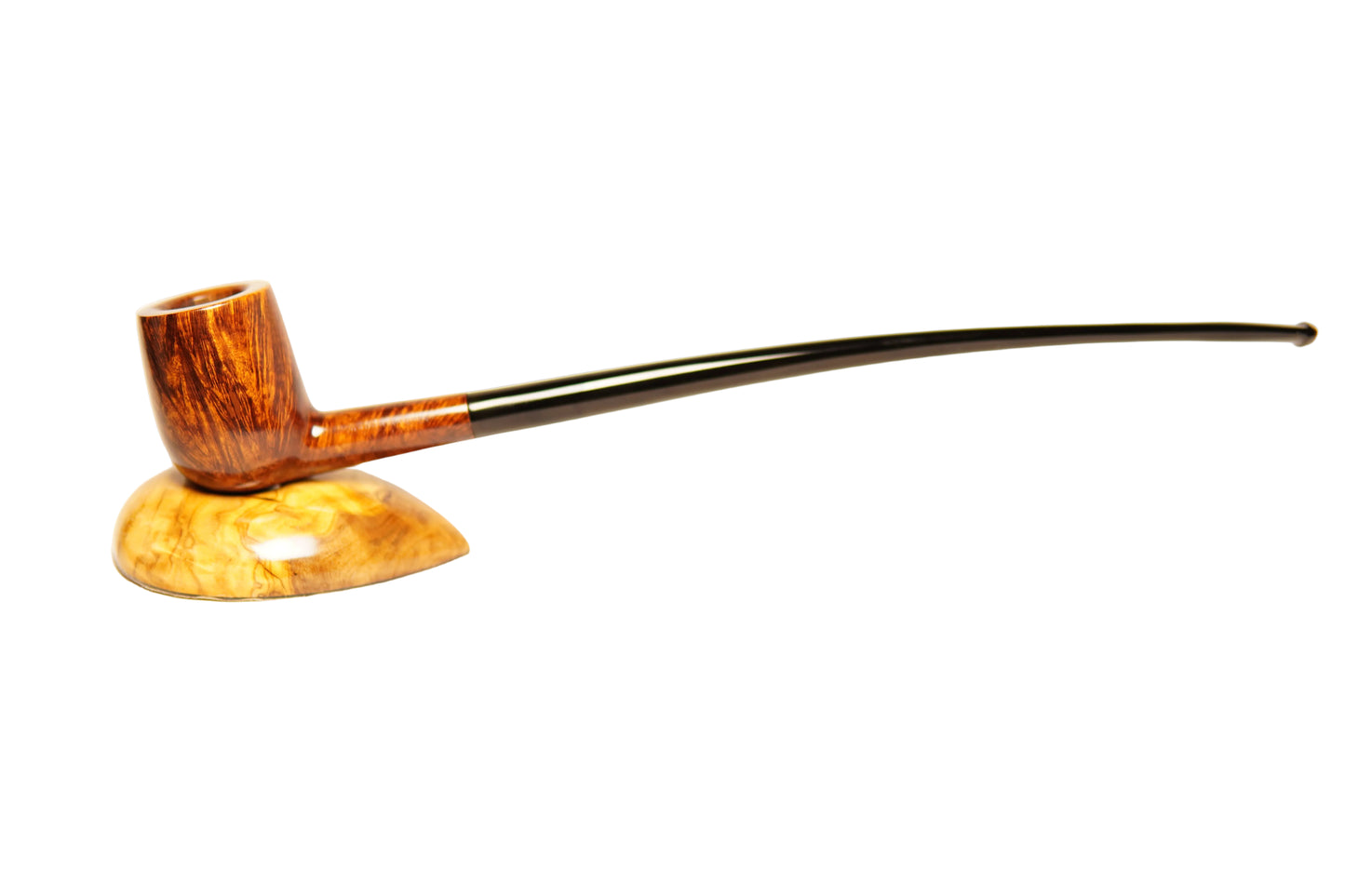 Wooden pipe with a black stem on a white background