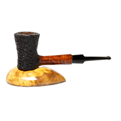 Wooden smoking pipe with a decorative bowl on a white background
