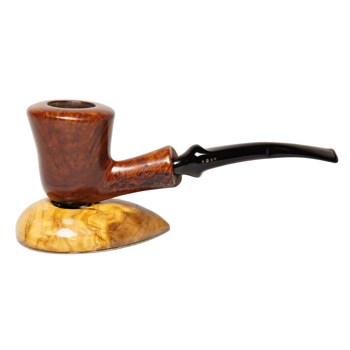 Wooden smoking pipe with a black handle on a white background