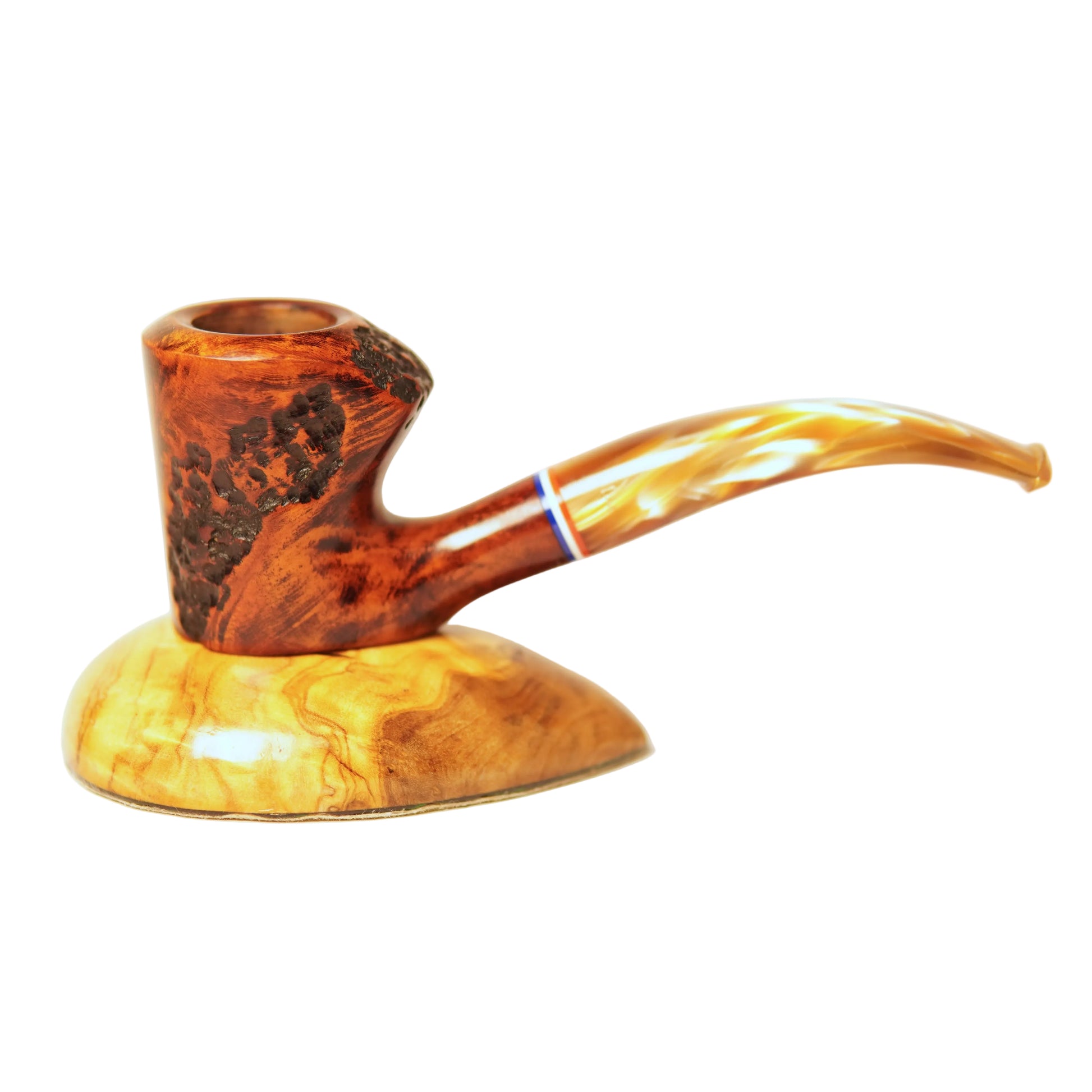 Wooden pipe with a decorative base on a white background