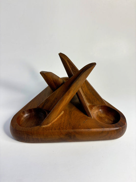 Mid-Century Modern Walnut Triangular 3-Pipe Stand