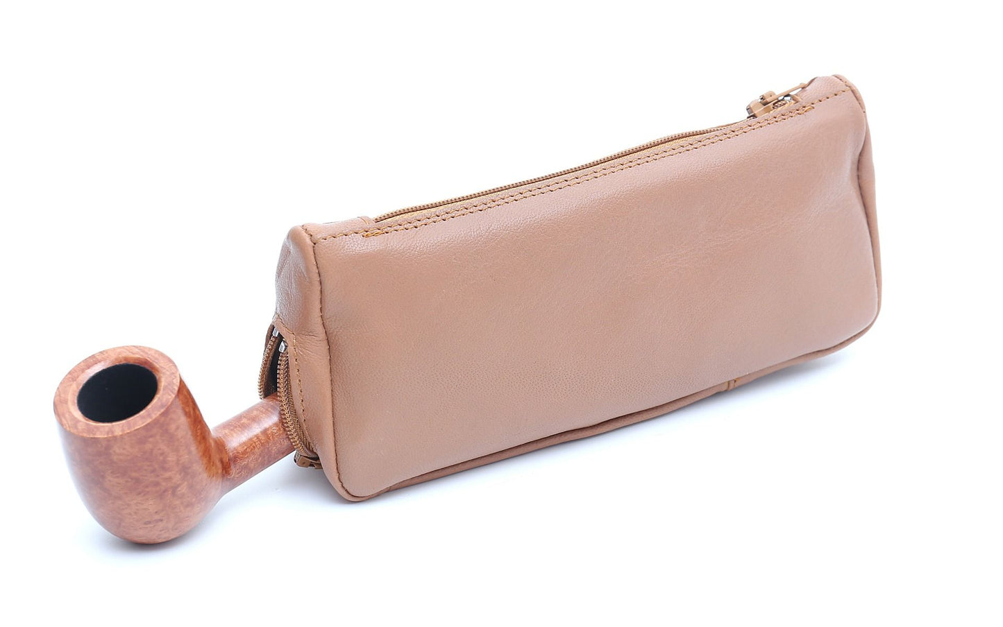 Savinelli Vintage 1 Pipe and Tobacco Bag Leather Light Brown